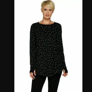 NWT AnyBody Cozy Knit Waffle Swing Top in Black Star | Size S